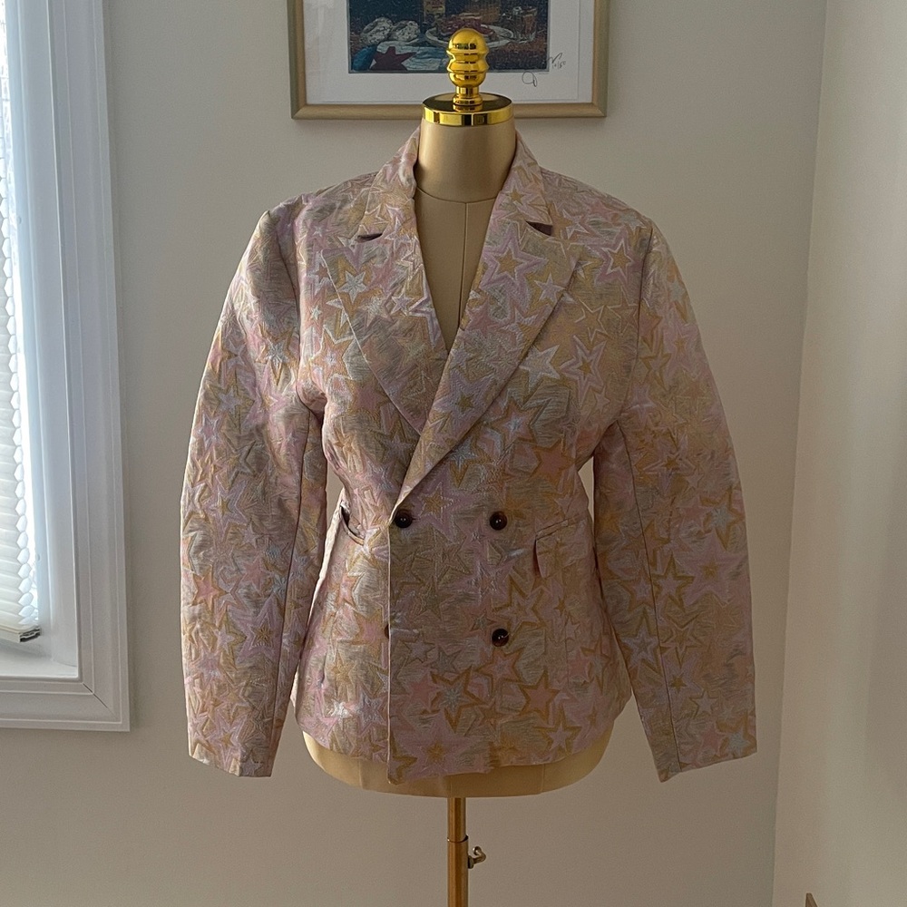 ASOS Dusty Daze Jacquard Women's Pink Gold Silver Star Blazer